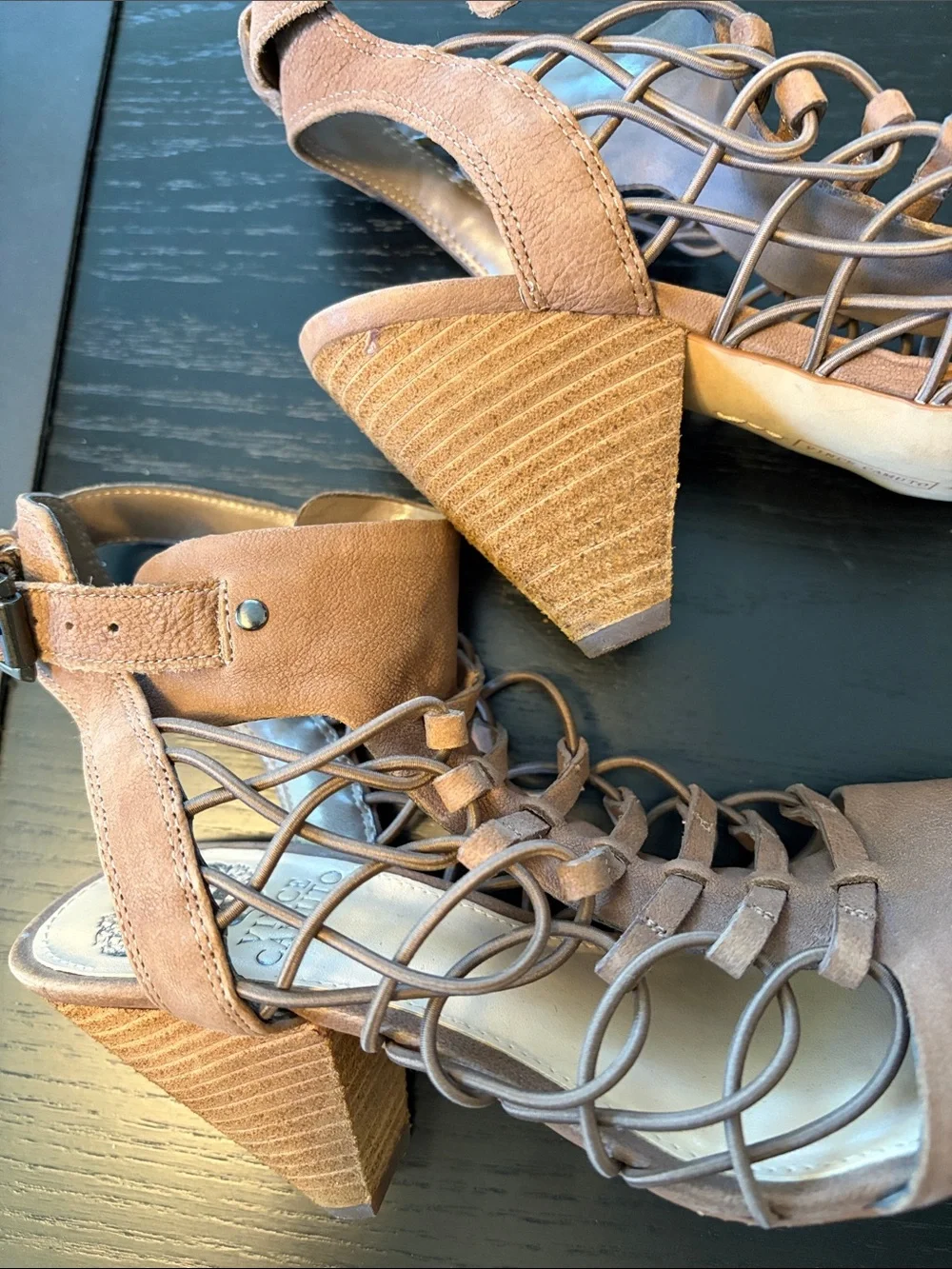 Vince Camuto Tan Brown Lace-Up Wedge Sandals